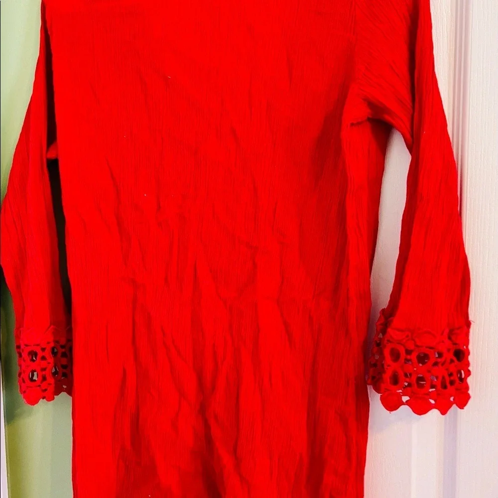 Raviya Red Crochet‎ Trim V-Neck Swim Cover Up Tunic Small